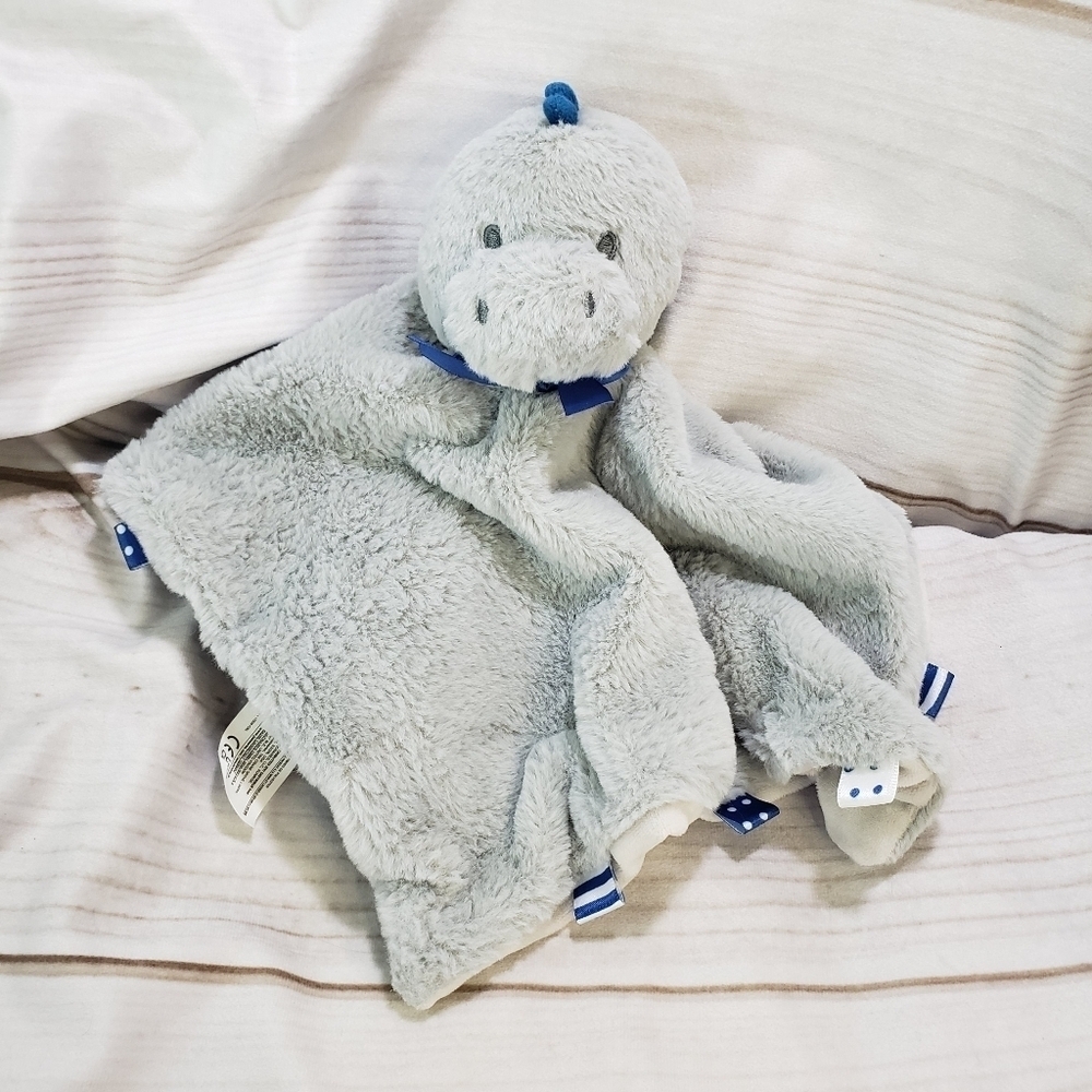Kellytoy Baby Gray Blue Dinosaur Plush Lovey Mini Security Blanket Rattle Ribbon - Picture 3 of 8